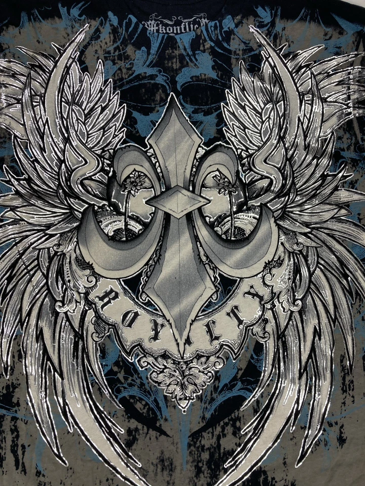 Konflic Royalty Graphic T-shirt Men Large Black Short Sleeve AOP Y2K - Image 2 of 4