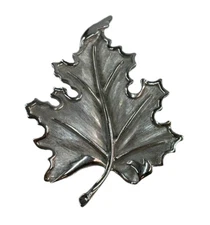 Vintage Crown Trifari Silver Tone Matte Textured  & Shiny Leaf Pin Brooch