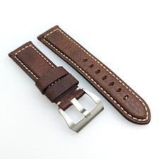 24mm Brown Waxy Crack Leather 22mm Buckle Strap for PAM RADIOMIR LUMINOR Watch