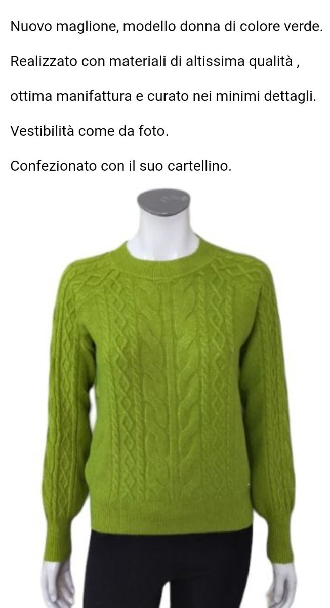 Maglione donna girocollo elegante Slim Lana verde Maglioncino classico  signora