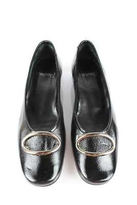 Escarpins Vintage HEYRAUD Tout Cuir Embossé Verni Noir - Taille 36, Très Bon état