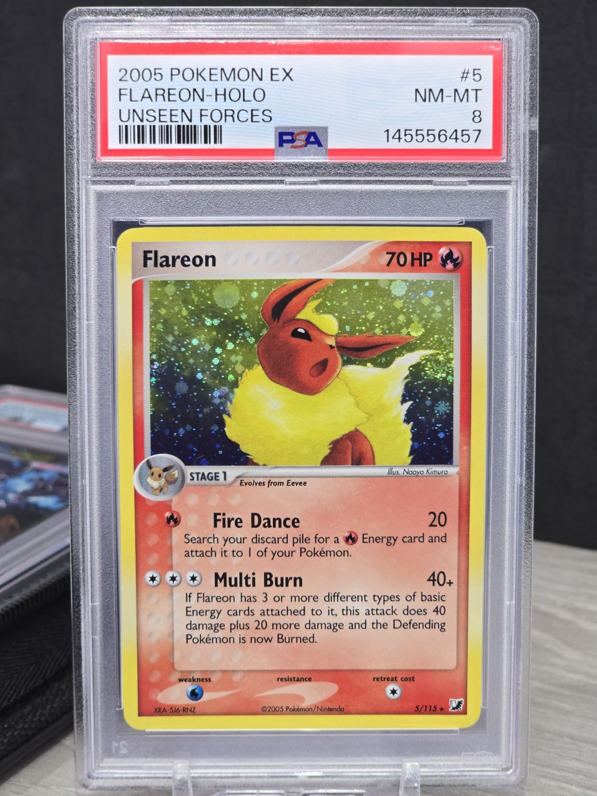 Pokemon Card Flareon #5/115 EX Unseen Forces 2005 Vintage Holo Rare PSA 8 SWIRL