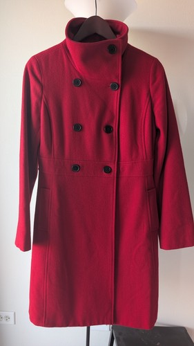 Old Navy Women's Red Pea Coat Double-Breasted Button Front Lined SMALL