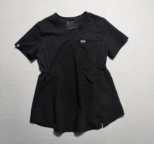 FIGS XS Black Scrub Top Womens Medical Nurse V Neck Technical Collection