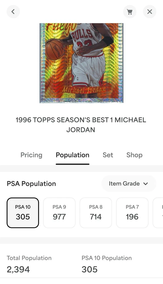1996-97 Topps Season's Best En Fuego Michael Jordan #1 PSA 10 gemas como nuevo bajo pop Foto 2 de 3