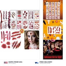 20 Sheet Waterproof Temporary Tattoo Stickers Zombie Scar Wound Blood Halloween
