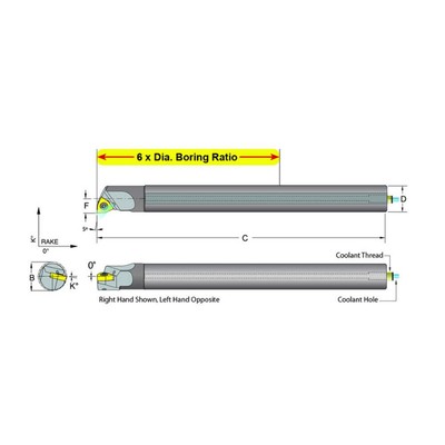 Dorian Tool E08K-SWLCR-2 Carbide Shank Indexable Boring Bar, 59887