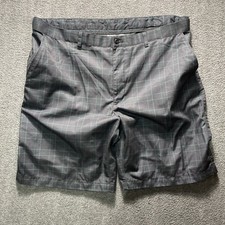 PGA Tour Golf Shorts Black Gray Plaid Flat Front 100 Polyester Men's Size 40