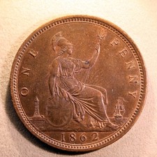 美品❗️イギリス1ペニー銀貨（マウンディ銀貨）1862年※ダブル