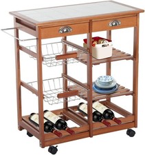 Carrello Cucina Legno con Cassetti Portaposate Ripiani Cesti e Portabottiglie
