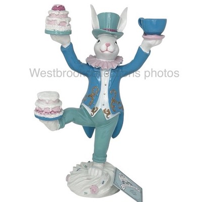 Tophat & Tail Easter Bunny Rabbit Mad Hatter Balancing Teacup And Cakes 12.5''