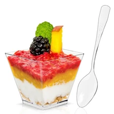Dessert Cups with Lids and Spoons Reusable Fruit Ice Cream Cup Bowls Practical
