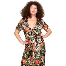 đť…şWe Are HAH Perfectly Taylored Satin Feel Floral Midi Flock Wrap Dress S NWT