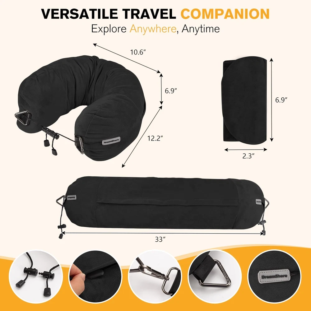Adjustable Neck Support Travel Pillow for Extra Luggage Space Saving Design