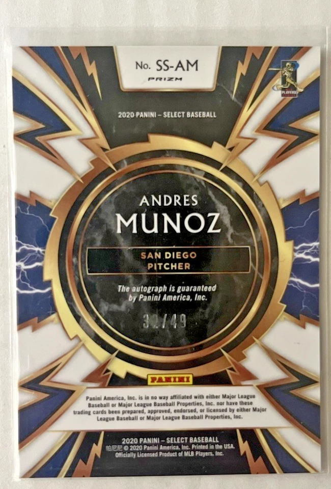 2020 Panini Select - Sparks Signatures Andres Munoz #SS-AM Tri-Color Prizm 32/49 - Image 2 of 2