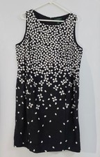 Lauren Ralph Lauren Black White Sleeveless Floral Dress Cotton Shift Dress 14W