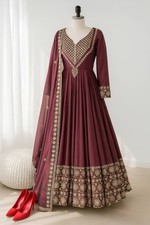 Readymade Roman Simmer Silk Dusty Pink Gown Bottom With Dupatta For Wedding Wear