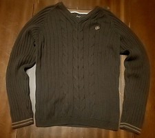 Sean John Knitted Sweater Men Med Brown Cable Knitted Embroidered Vintage Cotton