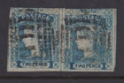 NSW 1854 2d Blue LAUREATE imperf pair-wmk '2' -SG85  GU (2) crease