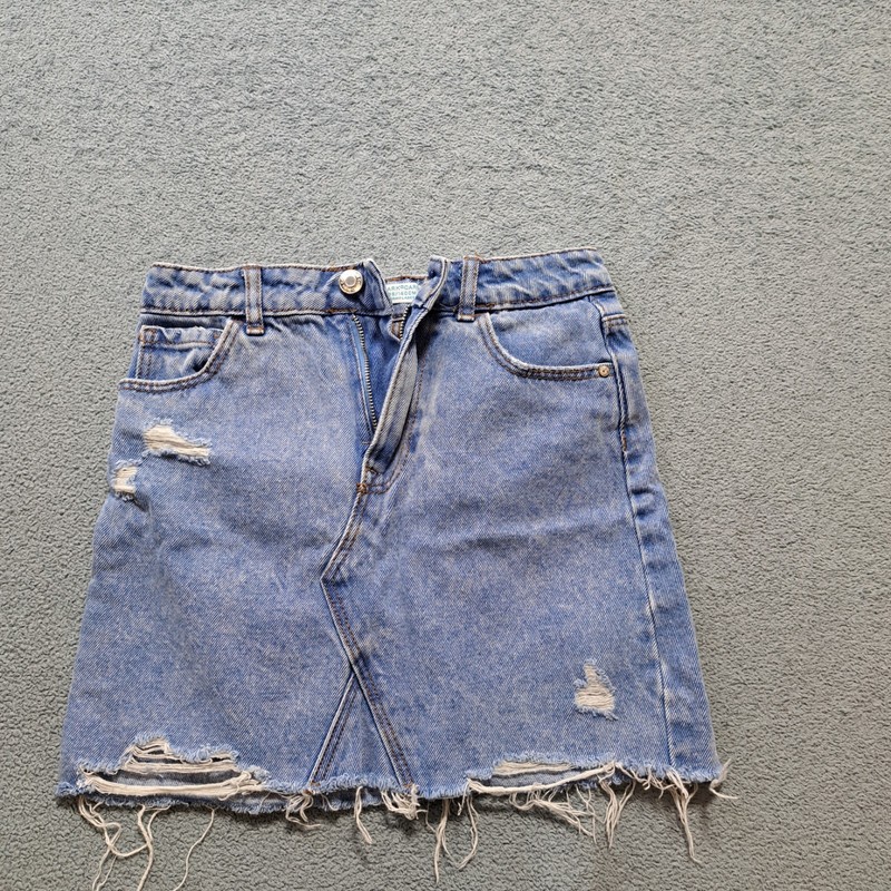 Primark Distressed Denim Mini Skirt Blue Frayed Hem Girls Size 9-10 Years