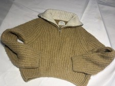 Zara Kids 1/4 Zip Polo Wool Blend Sweater 9-10 Neutral Beige Boxy Preppy Knit