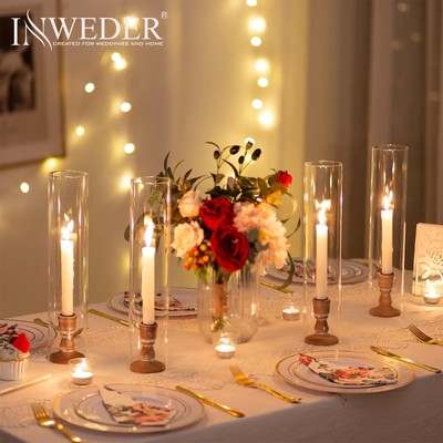 Windlicht Kegel Kerzenhalter 6 x Glasdeckel / Holzkerzenhalter HOCHZEIT