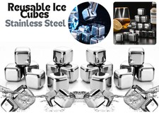 8 Stainless Steel Whisky Stones Reusable Ice Cubes Drink Chillers Cooling Rocks.