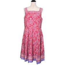 NWT Talbots Paisley Fit & Flare Dress Women 12 Red Square Neck Cotton Sleeveless