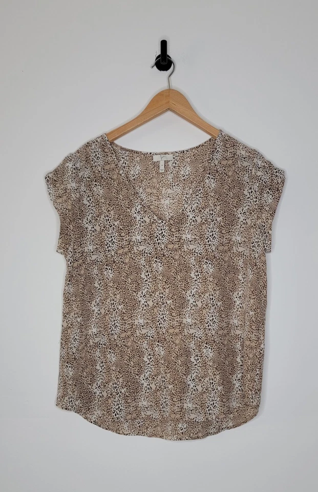 Blusa Top Joie 100% Seda Leopardo Para Mujer Talla Mediana Manga Corta