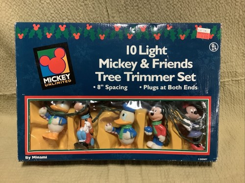 VINTAGE 90s DISNEY 10 LIGHT MICKEY & FRIENDS CHRISTMAS TREE TRIMMER SET MINAMI!! - Picture 1 of 5