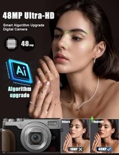 NBD 4K Digital Cameras Autofocus,48MP Vlogging Cameras YouTube Antishake Silver