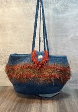 Handmade Felted Wool Boho Shoulder Handbag Teal w/ Autumn Accents Silver Button