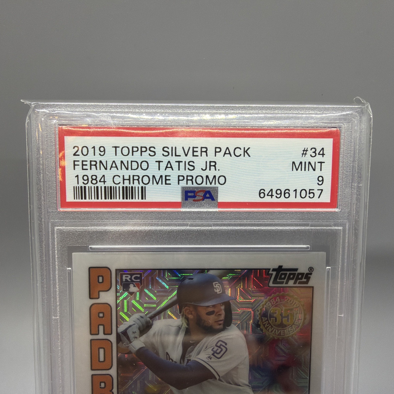 2019 Topps Silver Pack Fernando Tatis Jr 1984 Chrome Refractor #34 RC PSA 9 Mint view 2