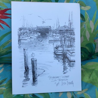 DON DAVEY PRINT FISHERMANS WHARF San Francisco1977 Signed 10 x 13