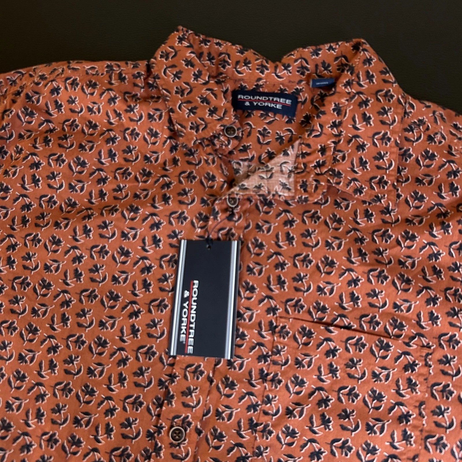 Roundtree Yorke Floral Print Short Sleeve Button Up Shirt Casual Mens Large NWT