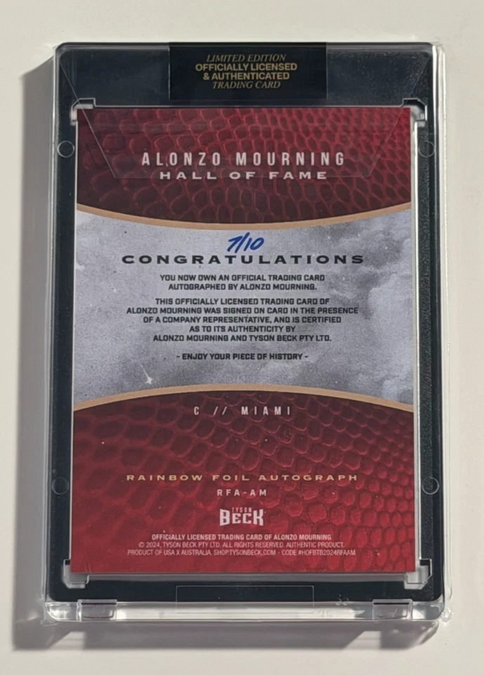 2024 Tyson Beck Hall of Fame ALONZO MOURNING Rainbow Foil Auto Autograph 7/10 - Image 2 of 3
