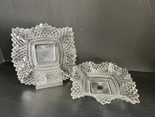 Set Of 2 Vintage Federal Glass 7" Ruffled Square Trinket Candy Dish Tray 