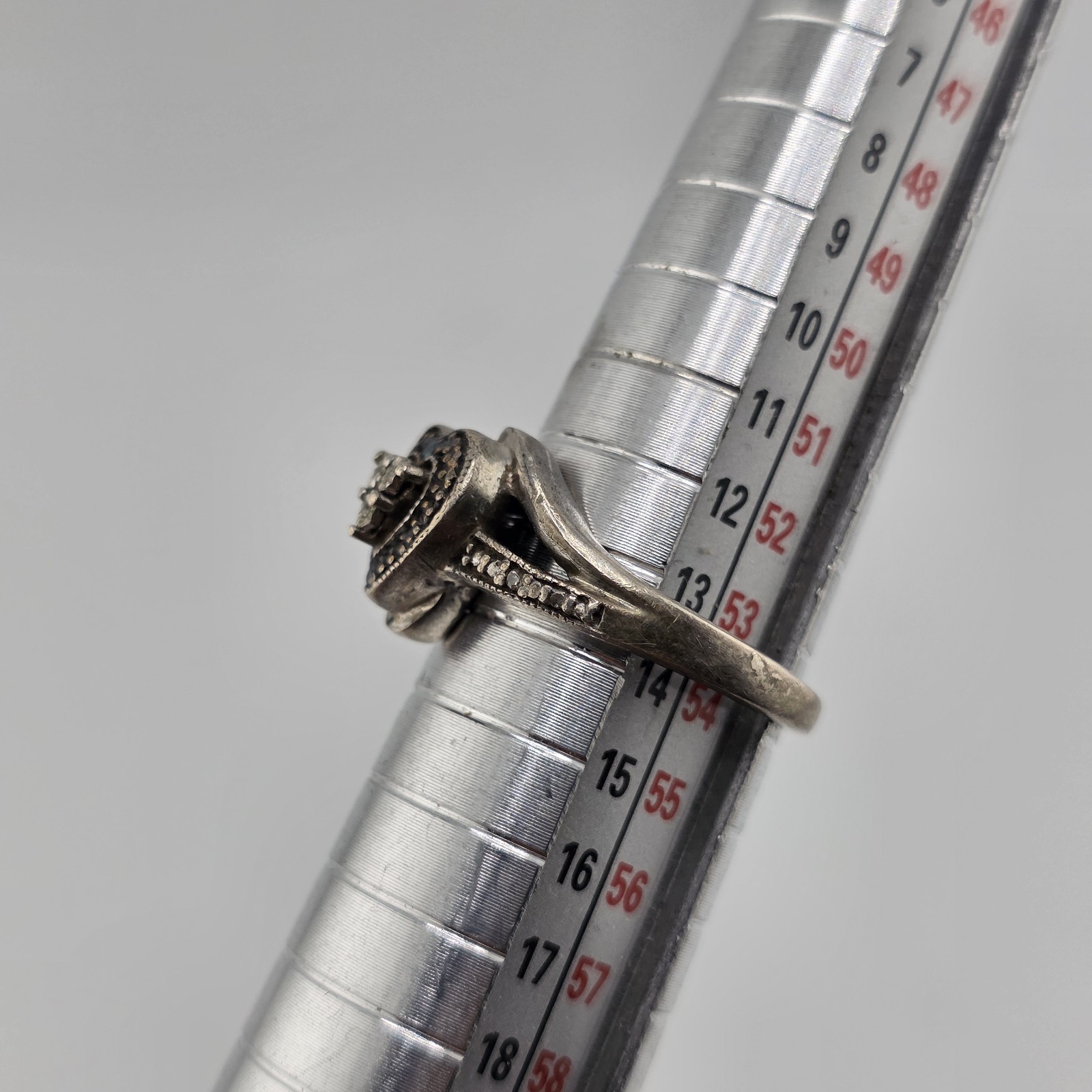 Sterling Silve Ring Heart Solid 925 Colorless Blu… - image 4