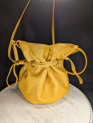 HOBO The Original Handcrafted Pebbled Leather Drawstring Bag Yellow 