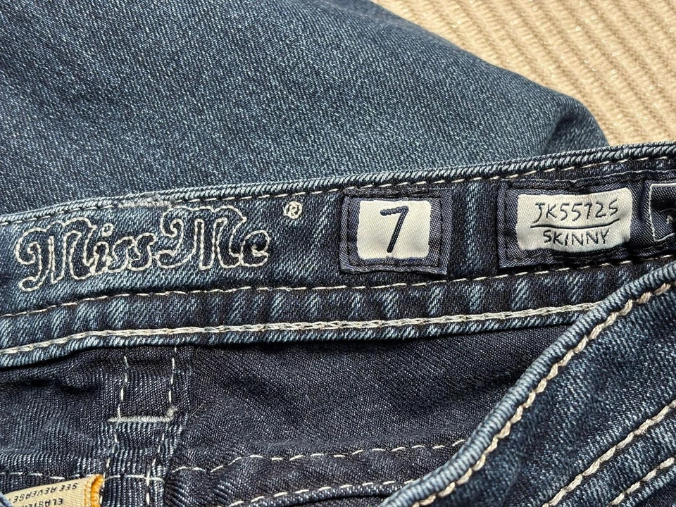 Pantalones de mezclilla Miss Me para niñas 7 azules ajustados adornados con bolsillo trasero DK234 JK5572S Foto 3 de 4