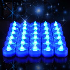 30 Pcs Blue Flickering Flameless Tea Lights Battery Operated