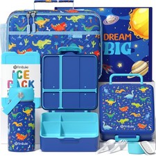 Fimibuke Kids Bento Lunch Box Set w/ 4 Comp, Insulated Bag, Bottle, Utensils
