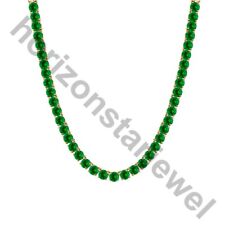15.52 Ctw Lab Created Emerald 14K Yellow Gold Plated Wedding 3mm Tennis Necklace