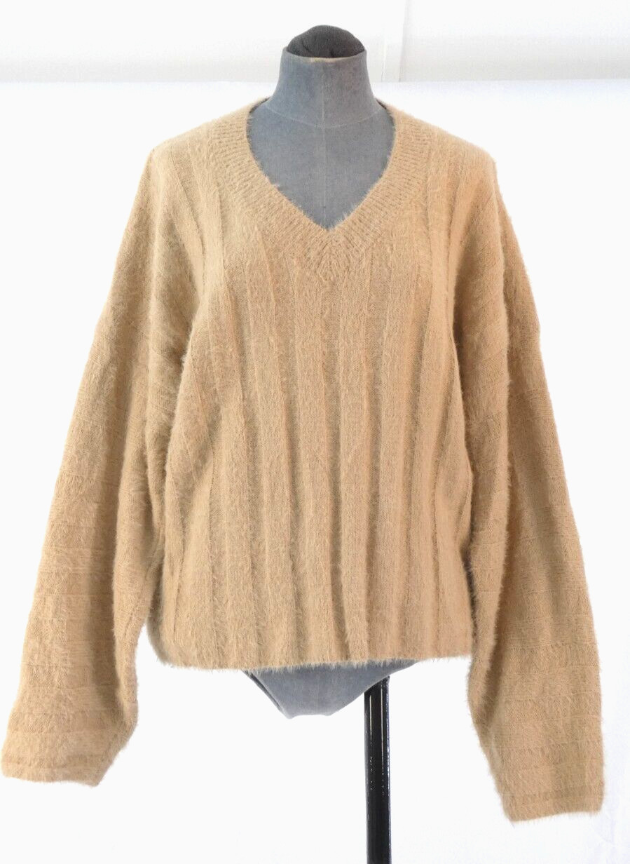 Beige Fluffy Jumper Drop Shoulder Missguided Fuzzy Cosy  Knit Oversized UK 8