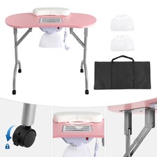 Tavolo Manicure con Aspirazione, Tavolo Unghie Pieghevole, Tavolo Manicure Portatile Rosa Nuovo