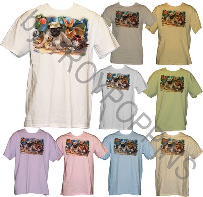 1-SUMMER BREAK ANIMALS SUNGLASSES PUG RABBIT RODENTS CAT GRAPHIC PRINTED T-SHIRT