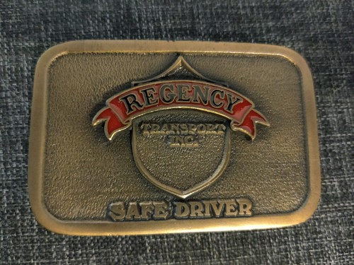 HTF Regency Transport Inc. Safe Driver Brass Belt Buckle Award CD Hit Made USA - Picture 2 of 3