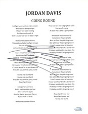 Jordan Davis Signed Autographed Going Round Lyric Sheet Country Star ACOA COA