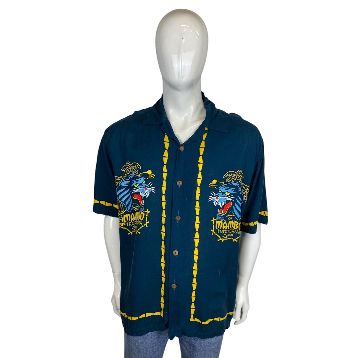 MAMBO LOUD SHIRTS Vintage 90s Topless Hula Girl Shirt L Naked Tiki