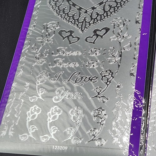 Sticker King - Peel-off Stickers - Silver Lot 3 New - Flowers Hearts - 4 x 9.5" - Picture 4 of 12